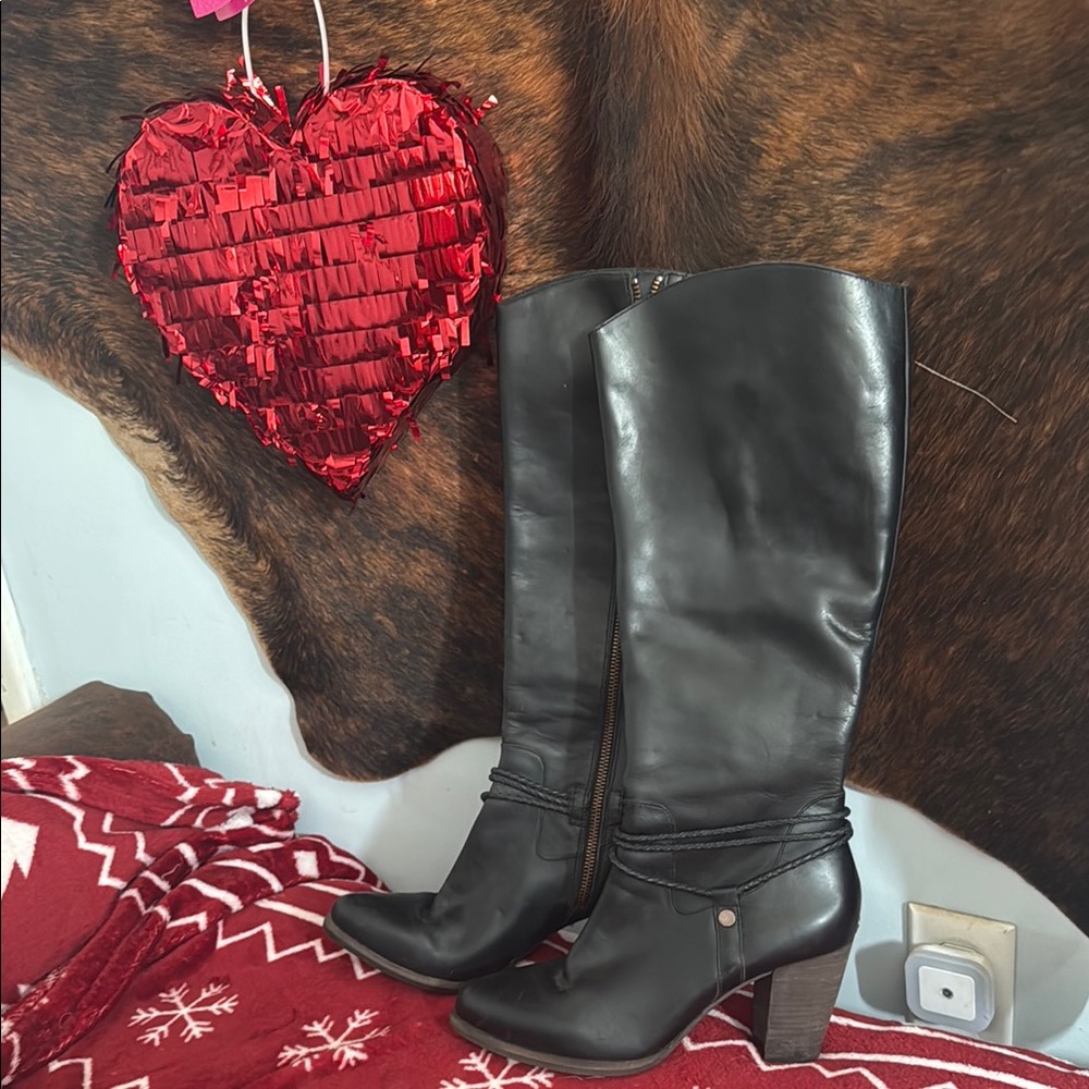 UGG Black Leather Knee-High Boots
